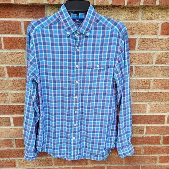 Vineyard Vines Plaid Slim Fit Crosby Shirt Button Up Men's Size S Linen Blend - Picture 1 of 8